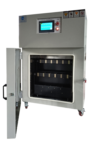 This equipment applies weights to adhesives, adhesive tapes, protective films, and similar products to measure their static load-bearing duration or displacement under sustained force. It evaluates the adhesive performance at elevated temperatures, meeting shear testing requirements for both ambient and high-temperature conditions. The system provides real-time display of temperature and elapsed time for each test station.
